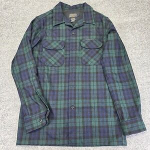 Men's Pendleton Board Shirt Green Blue Plaid Loop Collar Small